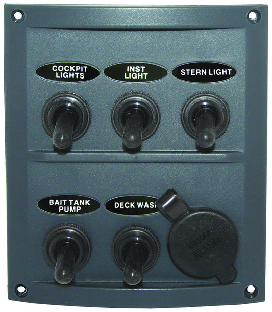 Marine Switch Panel (Grey) - 5 Gang with Cigarette